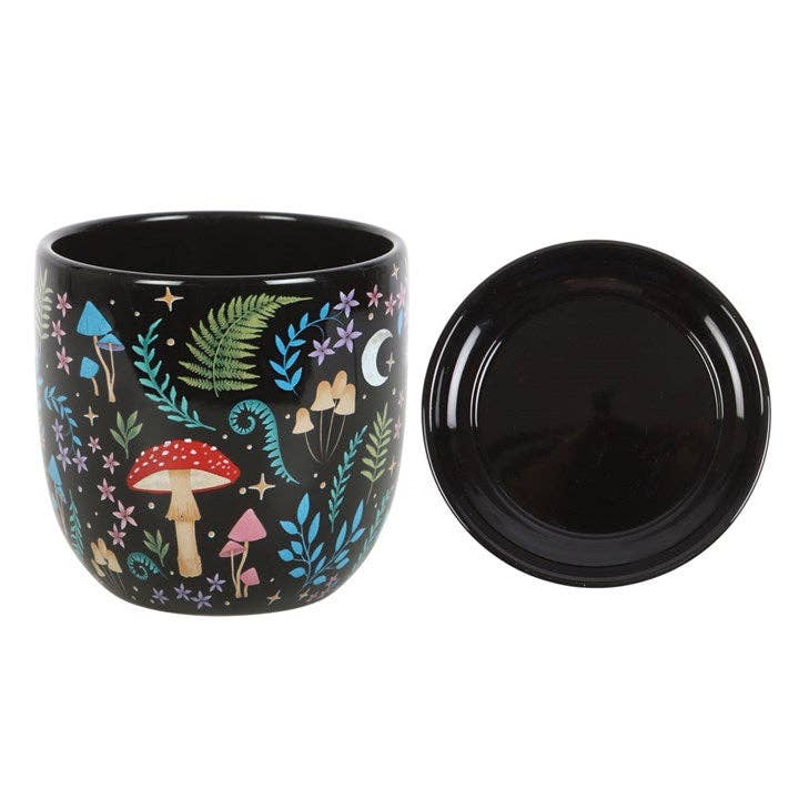 Dark Forest Print Ceramic Plant Pot with Saucer - Fits 8 cm nursery pot