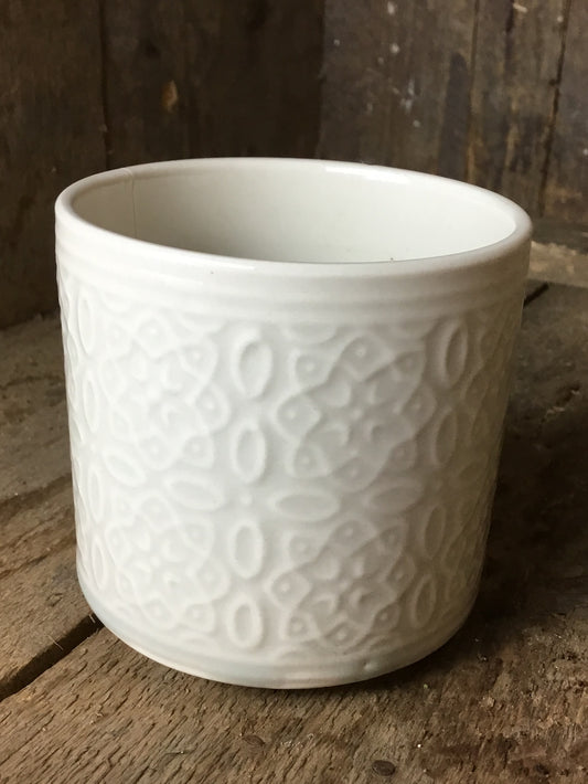 White Ceramic Patterned Pot for 6 cm plant